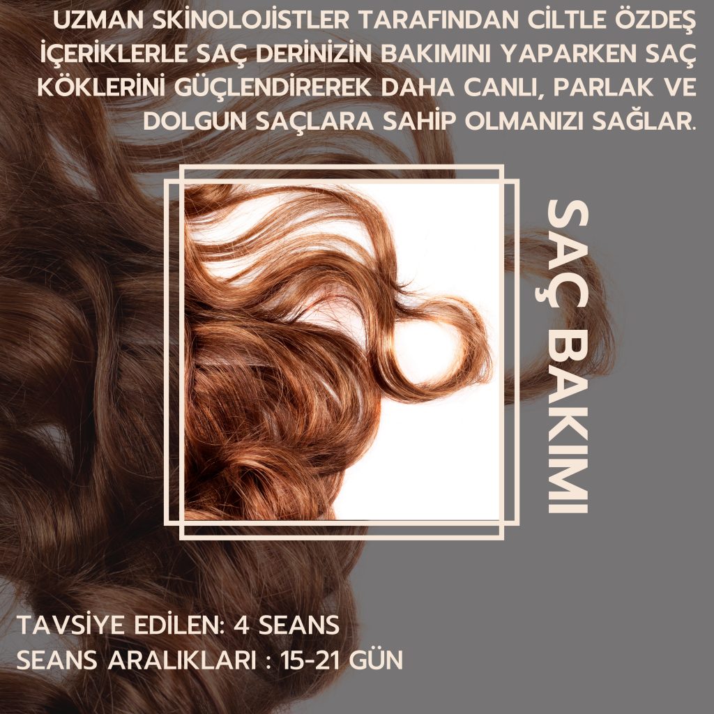 Kahverengi saç detayları ve "Saç Bakımı" başlıklı tanıtım metni.